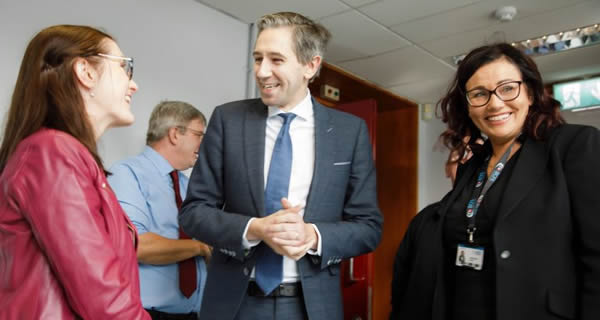 Minister Simon Harris chats to BCFE staff and students